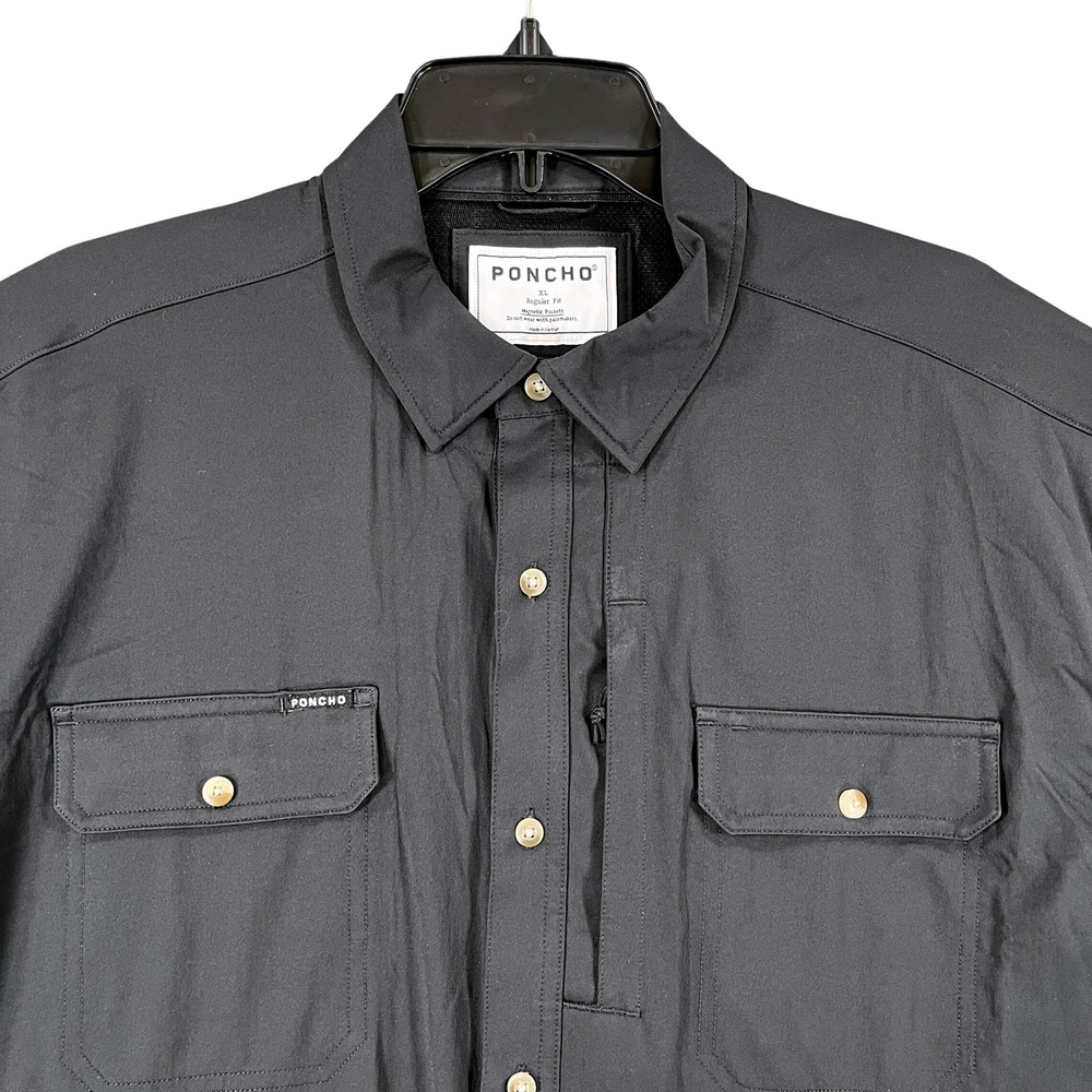Poncho Performance Fishing Shirt Mens XL Black Short Sleeve Magnetic Pockets
